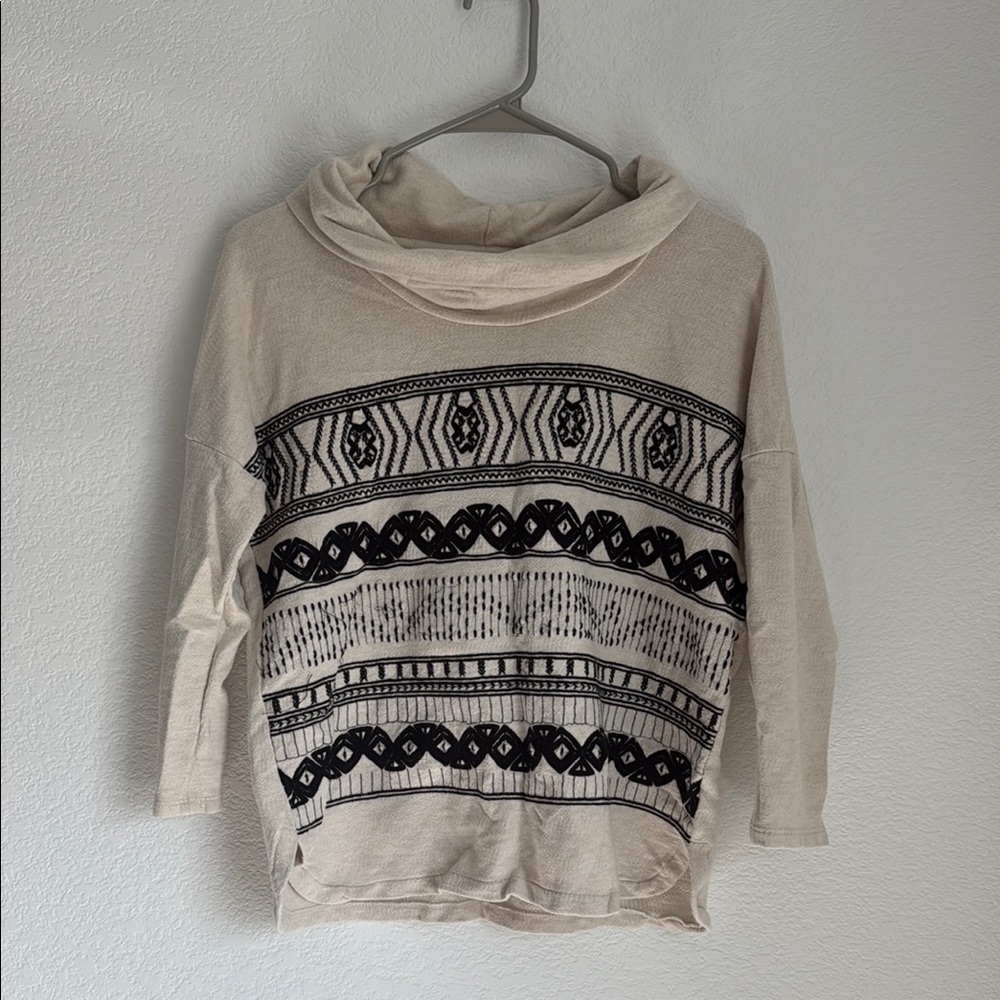Lucky Brand Cream and Black Cowl Neck Sweater - Picture 1 of 7